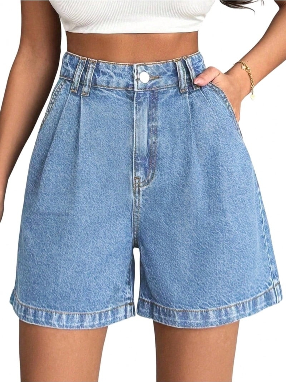 🔥VIRAL🔥 TIKTOK EMMIOL High-Waisted PLEATED DENIM SHORTS / NWT🏷 Sz 8 (Large)